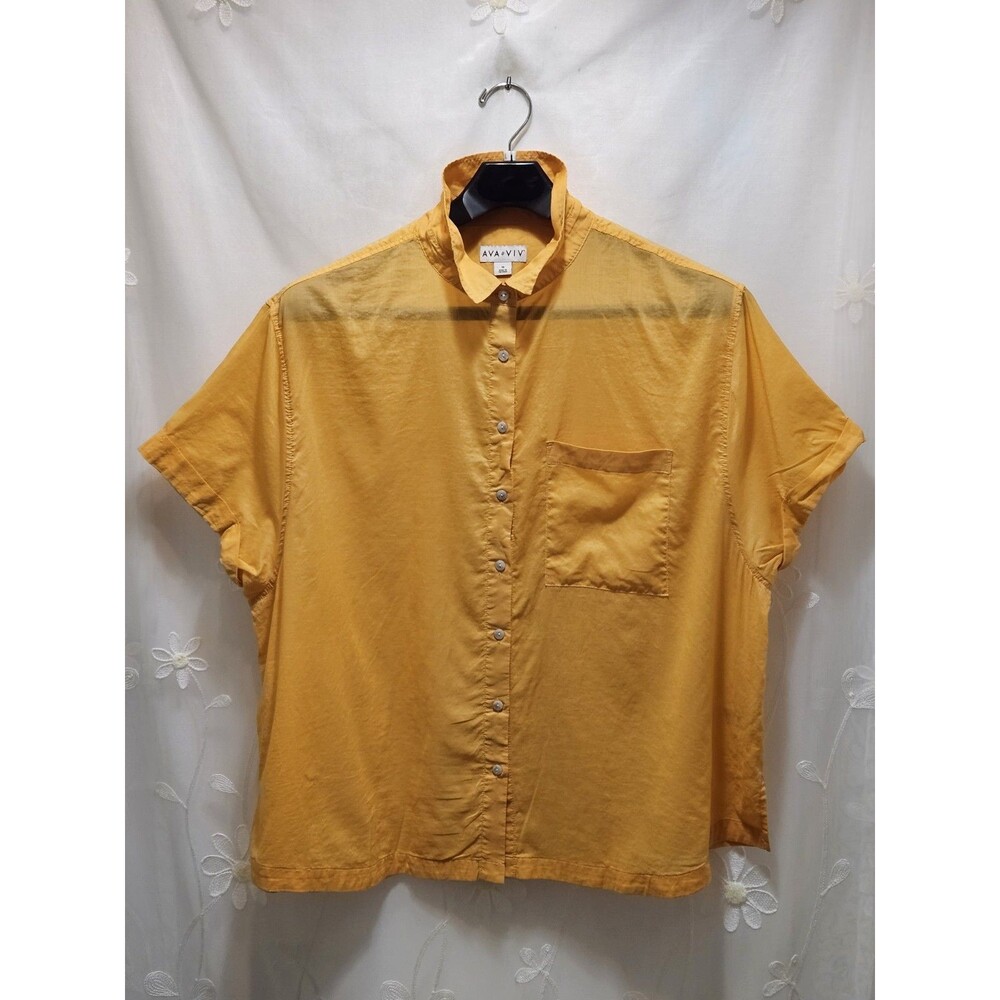 Ava & Viv Womens 1X Orange Top Lightweight Casual Sheer Bold Versatile Career